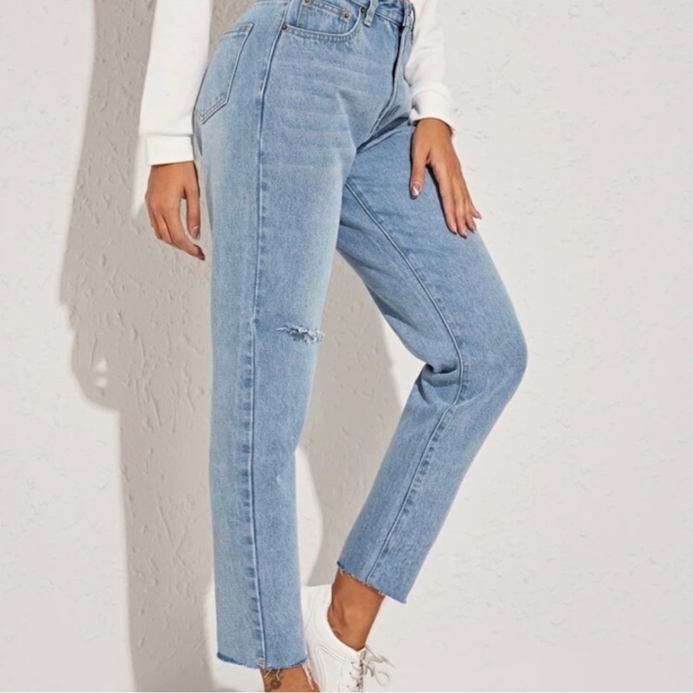 Shein Distressed Hem Mom Jeans